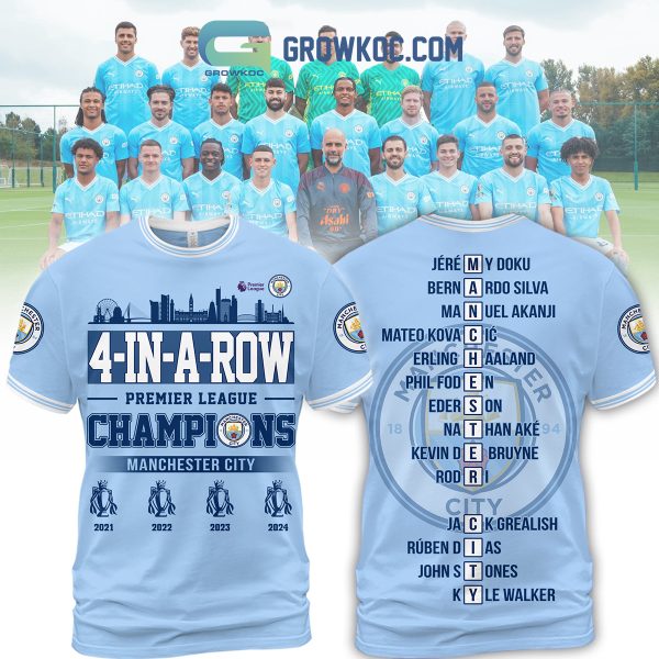 4 In A Row Premier League Champions Manchester City Hoodie T Shirt