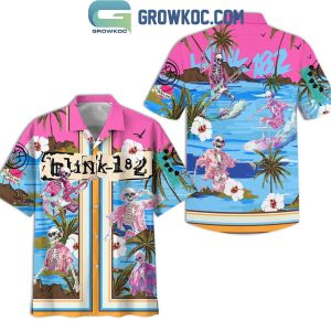 Blink 182 Dancing Skull Surfing Beach Hibiscus Blue Hawaiian Shirts