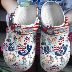 Bluey Heeler Red White And Bluey American Proud 4th Of July White Design Clogs Crocs