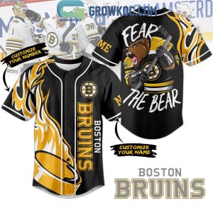 Boston Bruins Fear The Bear Flame Personalized Baseball Jersey