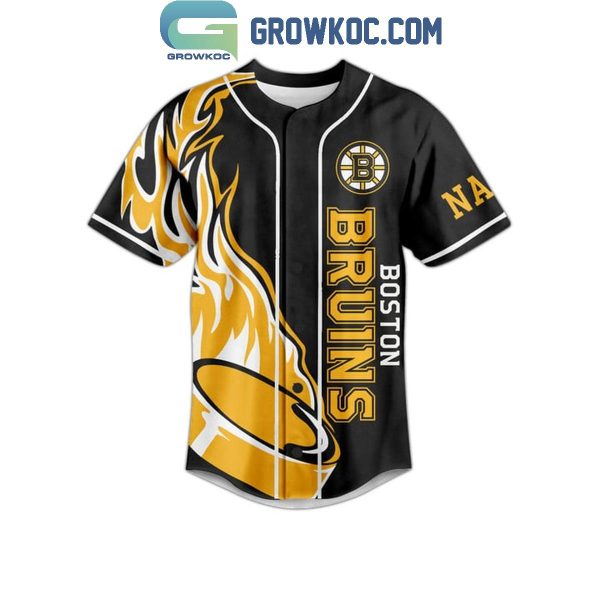 Boston Bruins Fear The Bear Flame Personalized Baseball Jersey