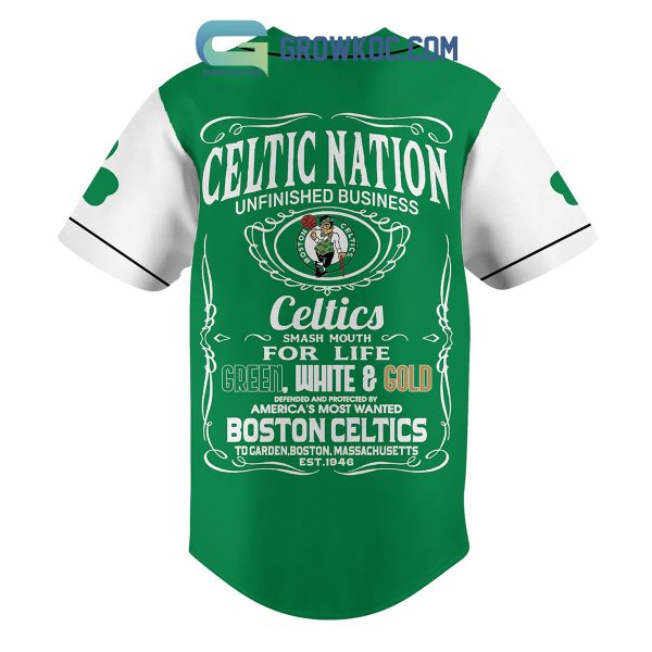 Boston Celtics Nation Unfinished Business Green White And Gold Baseball Jersey