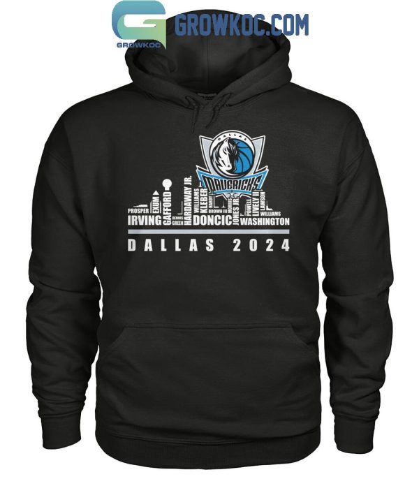 Dallas Mavericks Basketball Team 2024 Player Name Skyline T-Shirt