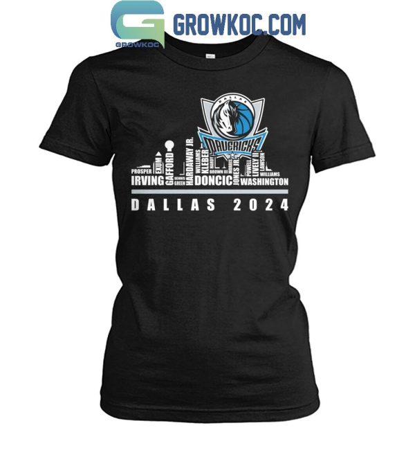 Dallas Mavericks Basketball Team 2024 Player Name Skyline T-Shirt