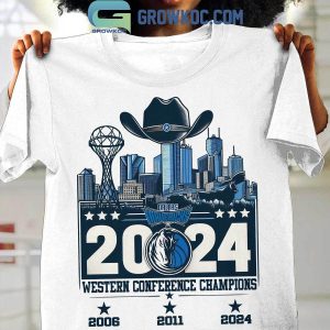 Dallas Mavericks Skyline Western Conference Champions 3 Times 2006-2011-2024 T-Shirt