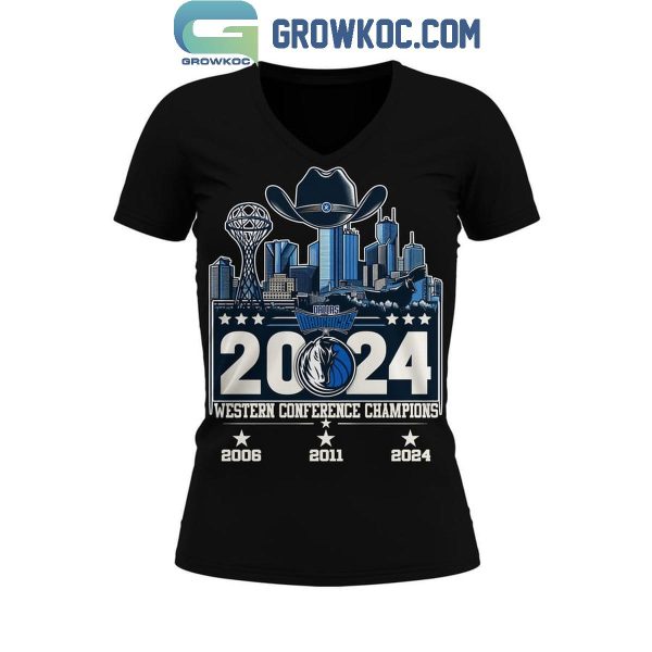 Dallas Mavericks Skyline Western Conference Champions 3 Times 2006-2011-2024 T-Shirt