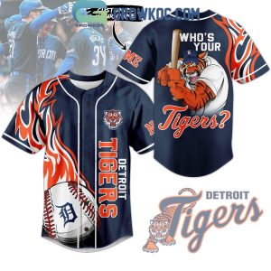 Detroit Tigers Who’s Your Tiger Flames Personalized Baseball Jersey