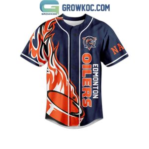 Edmonton Oilers Let’s Go Oilers Flame Personalized Baseball Jersey