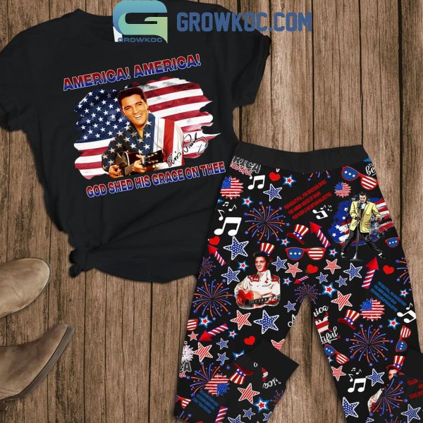 Elvis Presley America God Shed His Grace On Thee Fan Fleece Pajamas Set