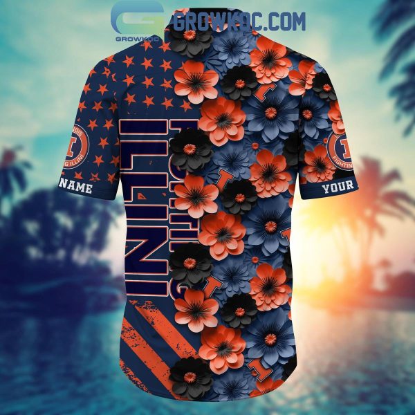 Illinois Fighting Illini Summer Flower Love Fan Personalized Hawaiian Shirt