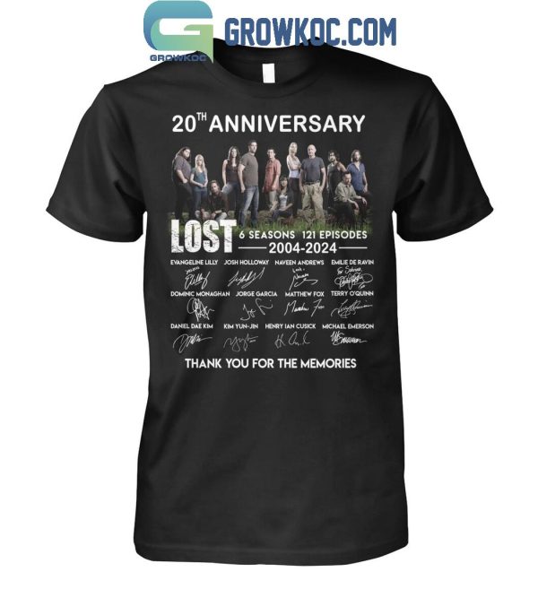 Lost 6 Seasons 121 Episodes 20th Anniversary 2004-2024 T-Shirt