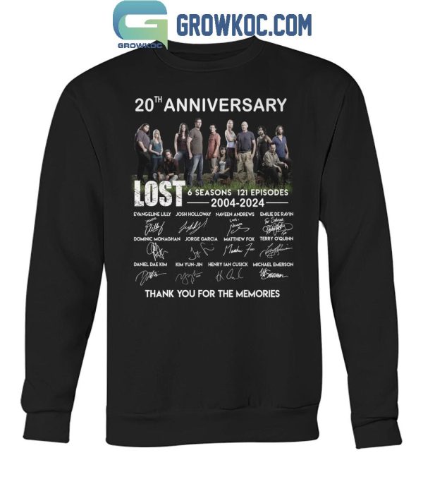 Lost 6 Seasons 121 Episodes 20th Anniversary 2004-2024 T-Shirt