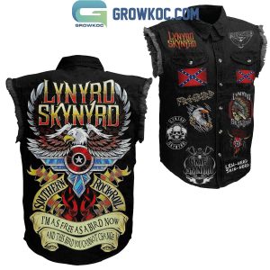 Lynyrd Skynyrd Southern Rock N’ Roll Free Bird Sleeveless Denim Jacket Black