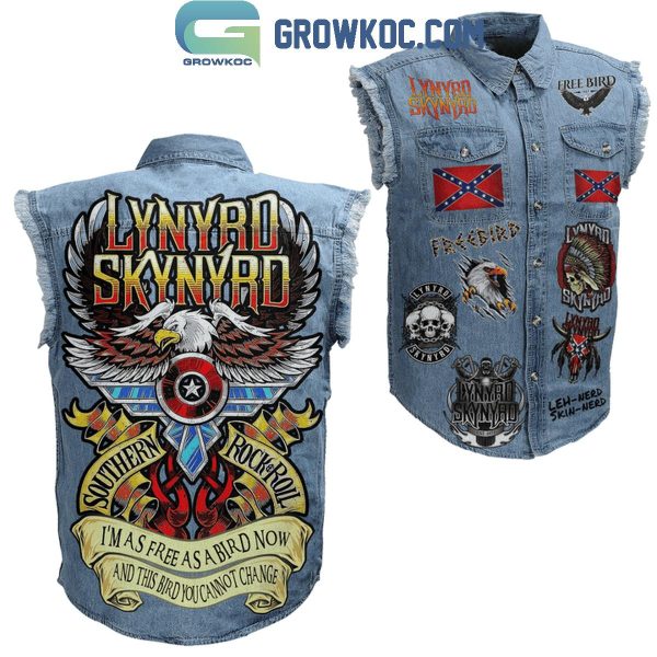 Lynyrd Skynyrd Southern Rock N’ Roll Free Bird Sleeveless Denim Jacket Blue