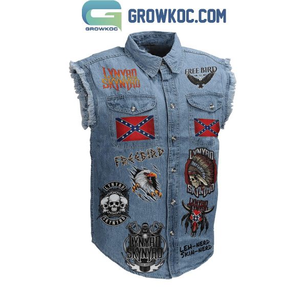 Lynyrd Skynyrd Southern Rock N’ Roll Free Bird Sleeveless Denim Jacket Blue