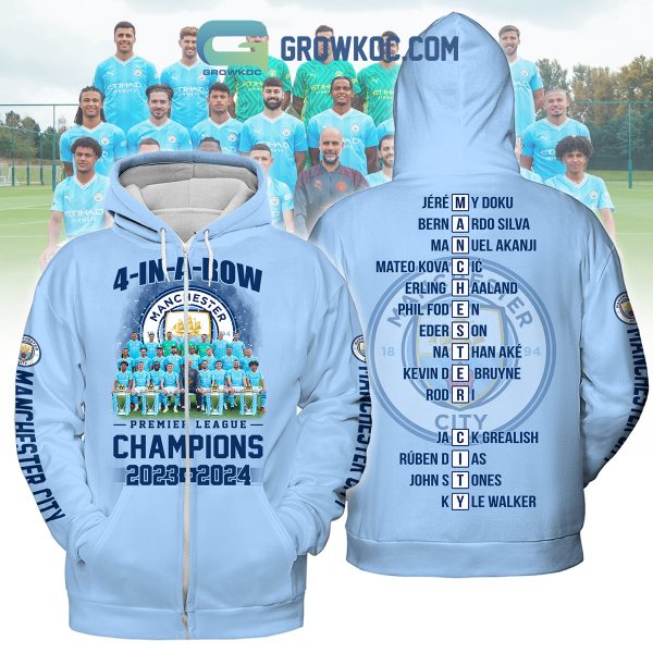 Manchester City 4 In A Row Premier League Champions 2024 Hoodie T Shirt