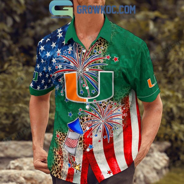 Miami Hurricanes Celebrating Happy 4th Of July Hawaiian Shirts