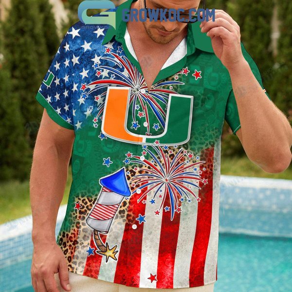 Miami Hurricanes Celebrating Happy 4th Of July Hawaiian Shirts