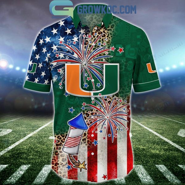 Miami Hurricanes Celebrating Happy 4th Of July Hawaiian Shirts