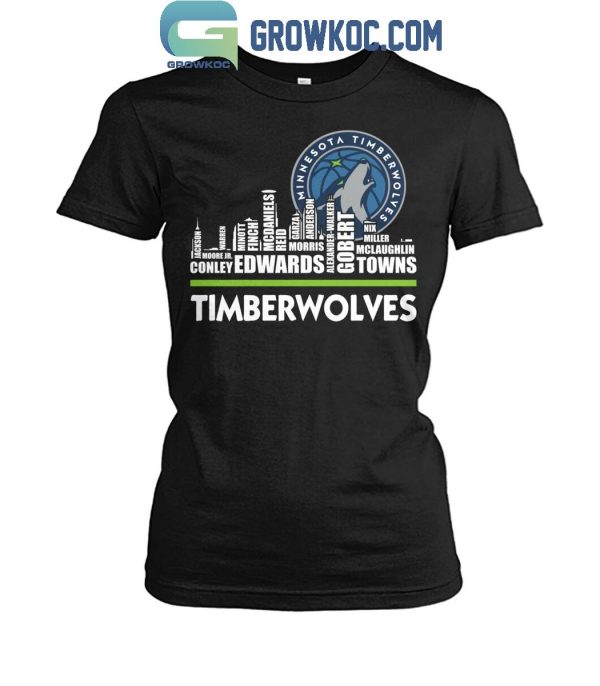 Minnesota Timberwolves Basketball Team 2024 Player Name Skyline T-Shirt