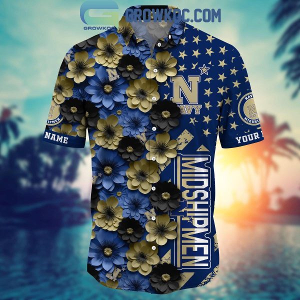 Navy Midshipmen Summer Flower Love Fan Personalized Hawaiian Shirt
