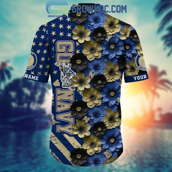 Navy Midshipmen Summer Flower Love Fan Personalized Hawaiian Shirt