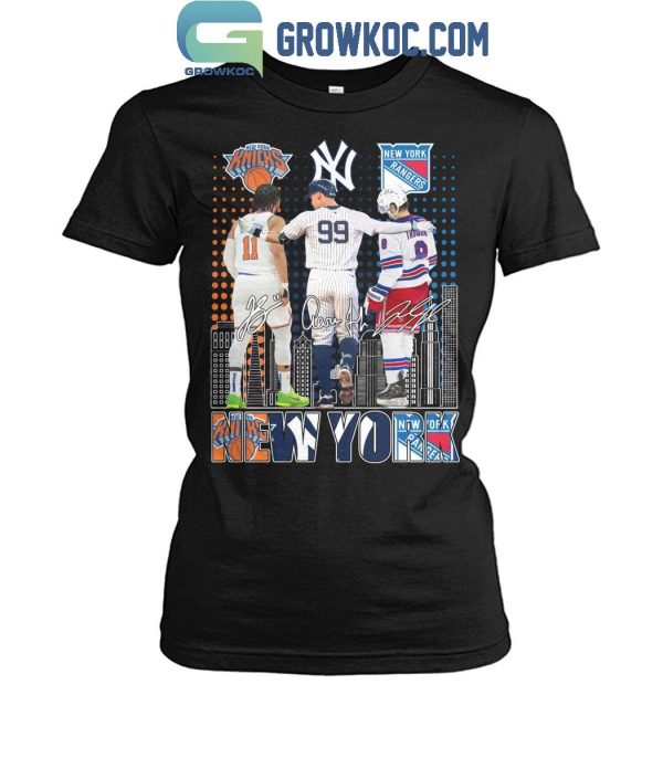 New York Knicks Jalen Brunson NY Yankees Aaron Judge NY Rangers Walt Tkaczuk T-Shirt