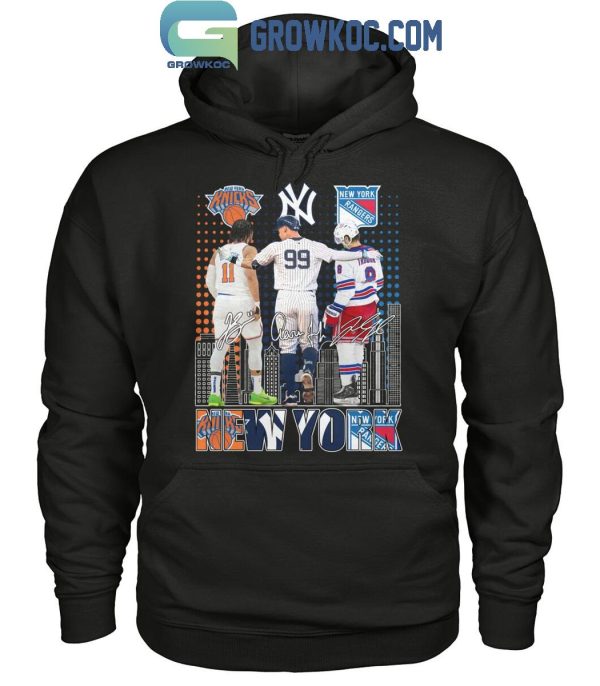 New York Knicks Jalen Brunson NY Yankees Aaron Judge NY Rangers Walt Tkaczuk T-Shirt