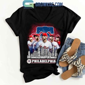 Philadelphia Phillies Baseball Squad 2024 Player Name City Skyline T-Shirt