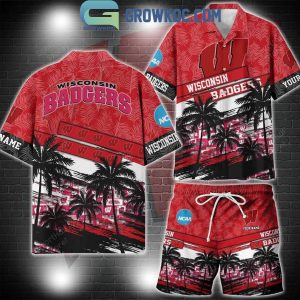 Wisconsin Badgers Coconut Tree Summer Lover Personalized Hawaiian Shirt