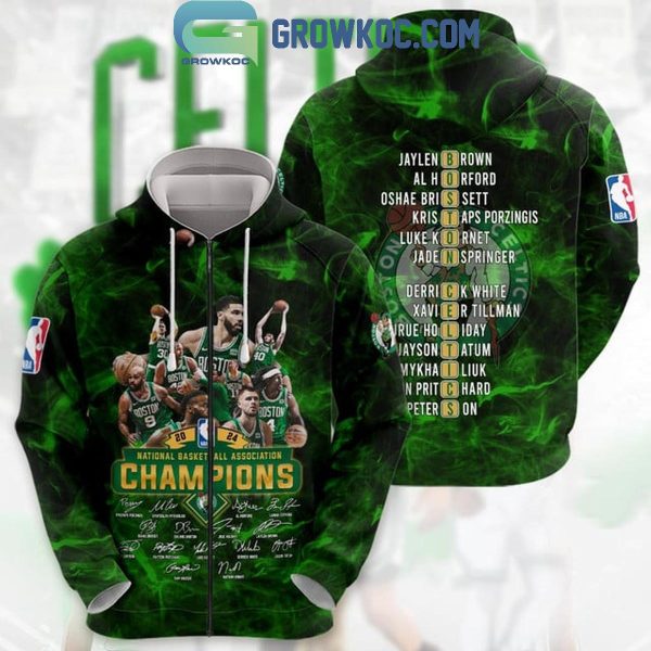 Boston Celtics Players Signature And Word Puzzle 2024 NBA Finals Champions Hoodie Shirt