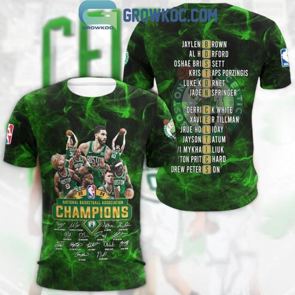 Boston Celtics Players Signature And Word Puzzle 2024 NBA Finals Champions Hoodie Shirt