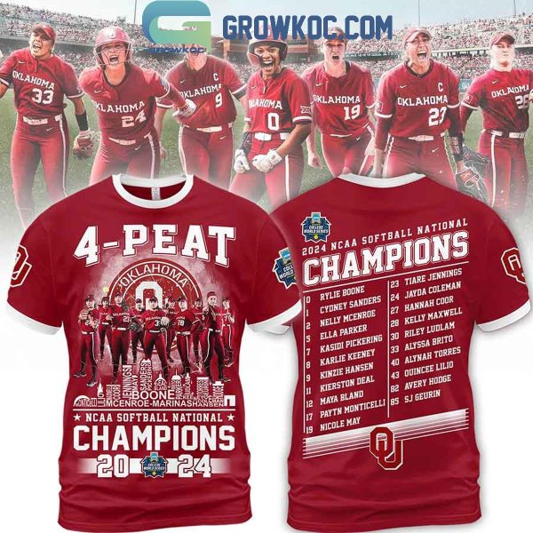 Oklahoma Sooners 4 Peat NCAA Softball National Champions 2024 Hoodie T Shirt