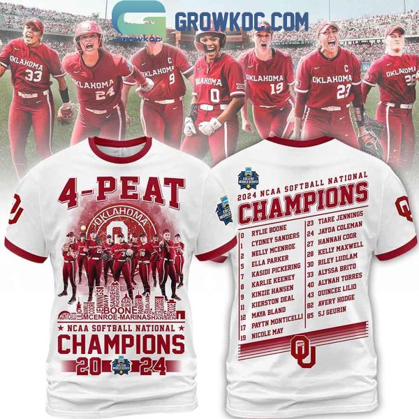 Oklahoma Sooners 4 Peat NCAA Softball National Champions 2024 Hoodie T Shirt