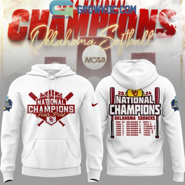 Oklahoma Sooners Four-Peat 2024 National Champions Softball Timeline Hoodie Shirts