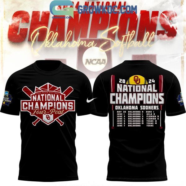 Oklahoma Sooners Four-Peat 2024 National Champions Softball Timeline Hoodie Shirts