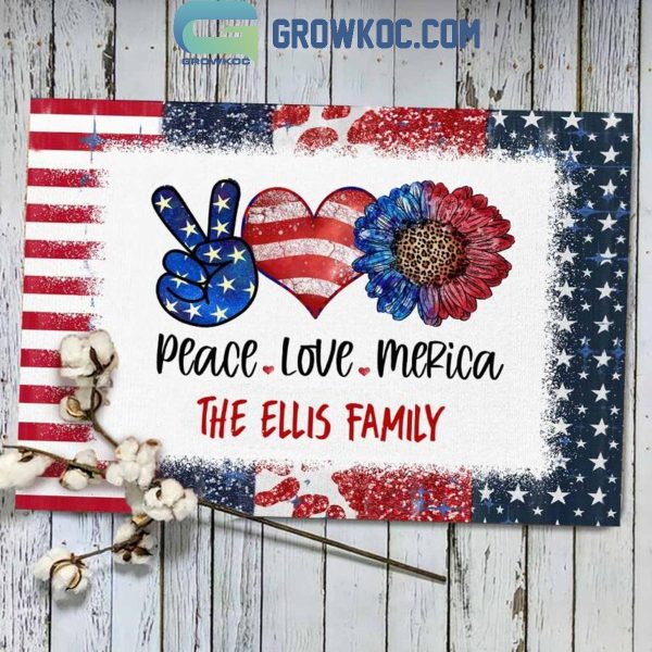 Peace Love America The Family Personalized Doormat