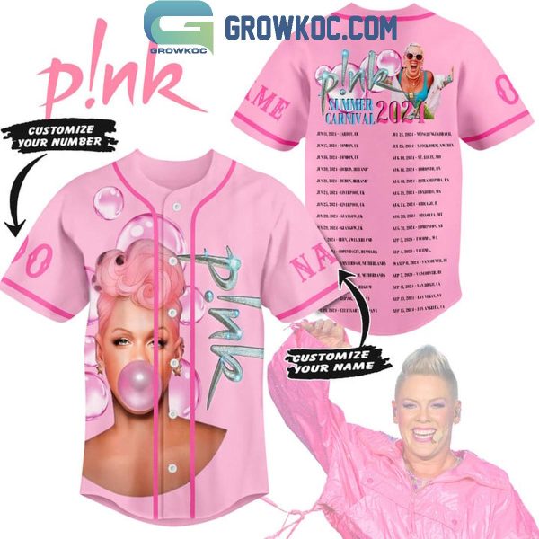 Pink Summer Carnival Tour 2024 Schedule Pink Design Personalized Baseball Jersey
