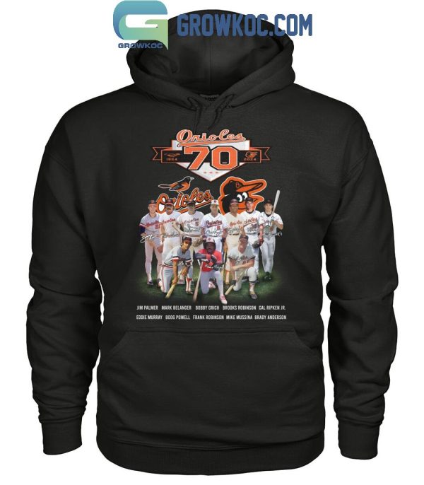 Baltimore Orioles 70 Years Of Legends From 1954 To 2024 T-Shirt