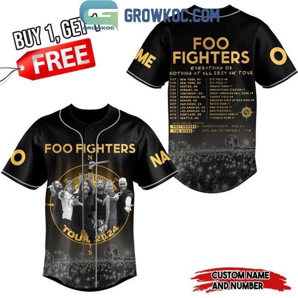 Foo Fighters Everything Or Nothing At All 2024 UK Tour Personalized Baseball Jersey