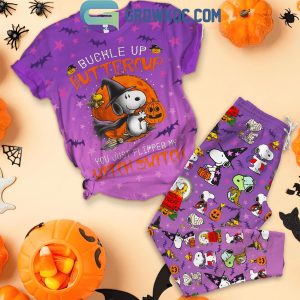 Snoopy Halloween Buckle Up Buttercup Witch Switch Fleece Pajamas Set