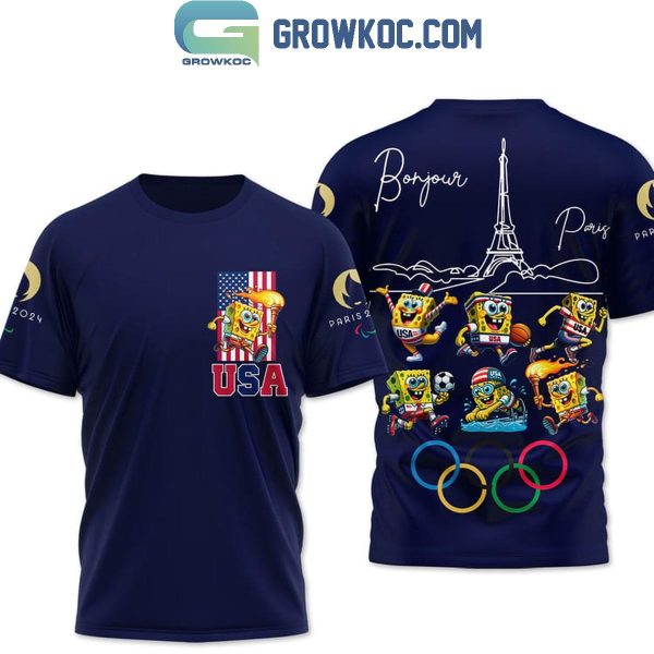 SpongeBob SquarePants Bonjour Team USA Paris Olympic 2024 Hoodie T-Shirt