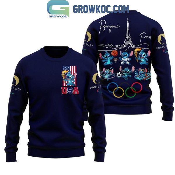 Stitch Bonjour Team USA Paris Olympic 2024 Hoodie T-Shirt