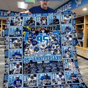 Detroit Lions 95th Anniversary 1929-2024 Fleece Blanket Quilt