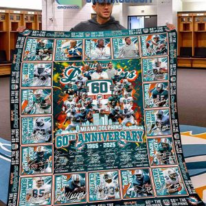 Miami Dolphins 60th Anniversary 1965-2024 Fleece Blanket Quilt