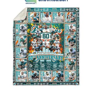 Miami Dolphins 60th Anniversary 1965-2024 Fleece Blanket Quilt