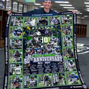 Seattle Seahawks 50th Anniversary 1974 2024 Fleece Blanket Quilt