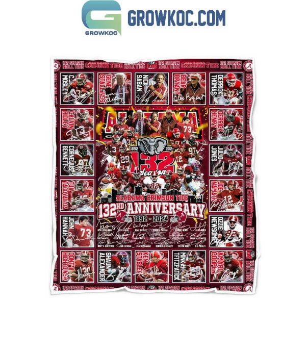 Alabama Crimson Tide 1892-2024 For 132nd Anniversary Fleece Blanket Quilt