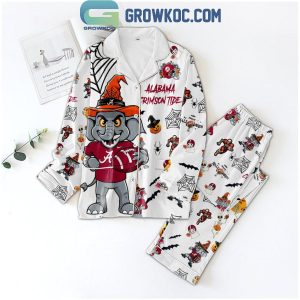 Alabama Crimson Tide Happy Halloween 2024 White Version Polyester Pajamas Set