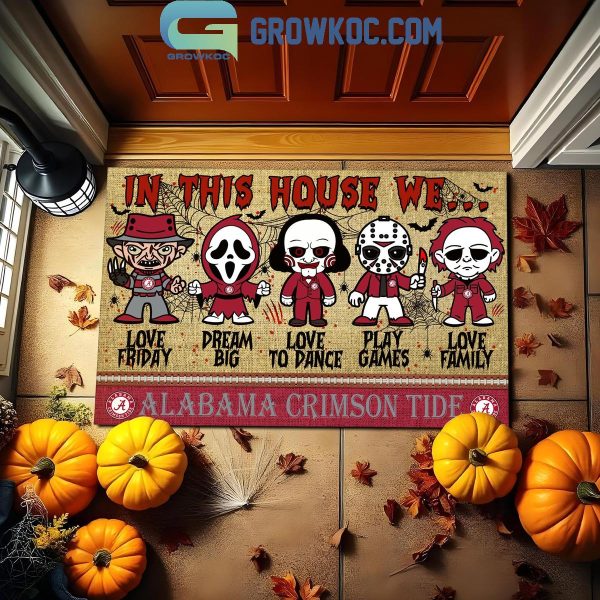 Alabama Crimson Tide In This House We Love Halloween Horror Movies Doormat